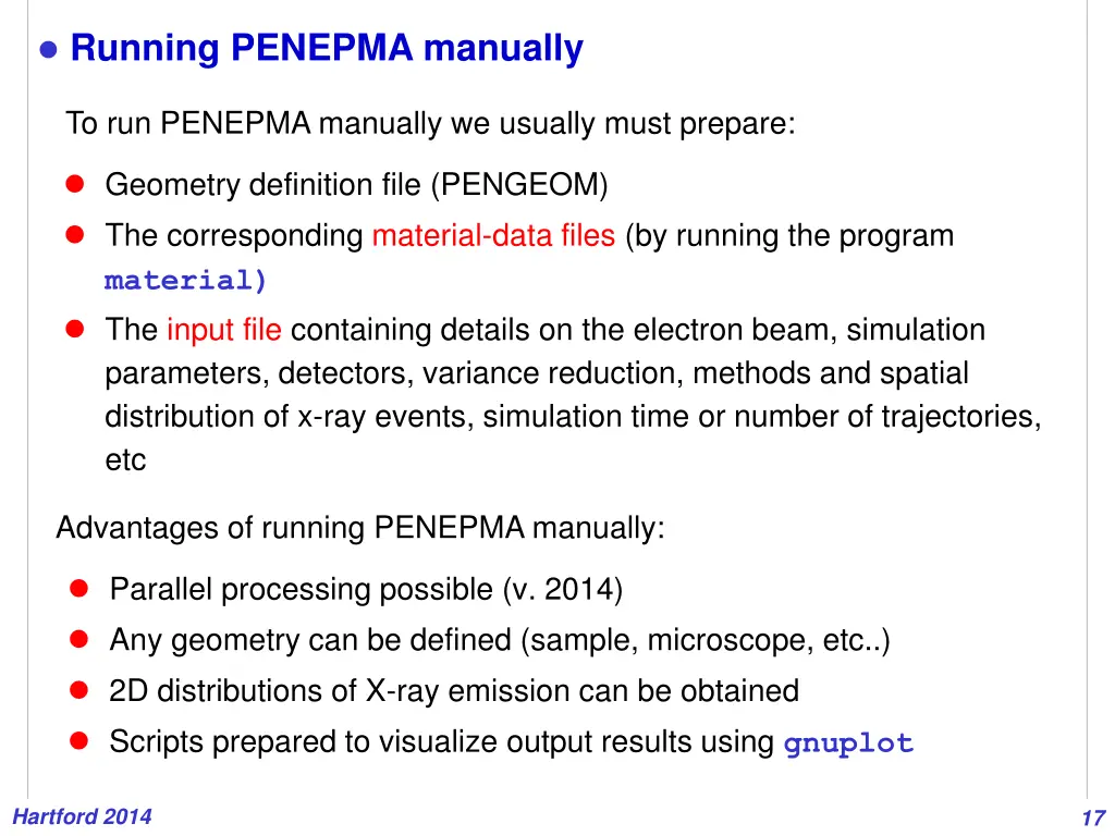 running penepma manually