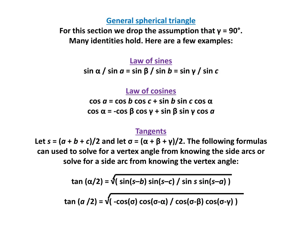 general spherical triangle