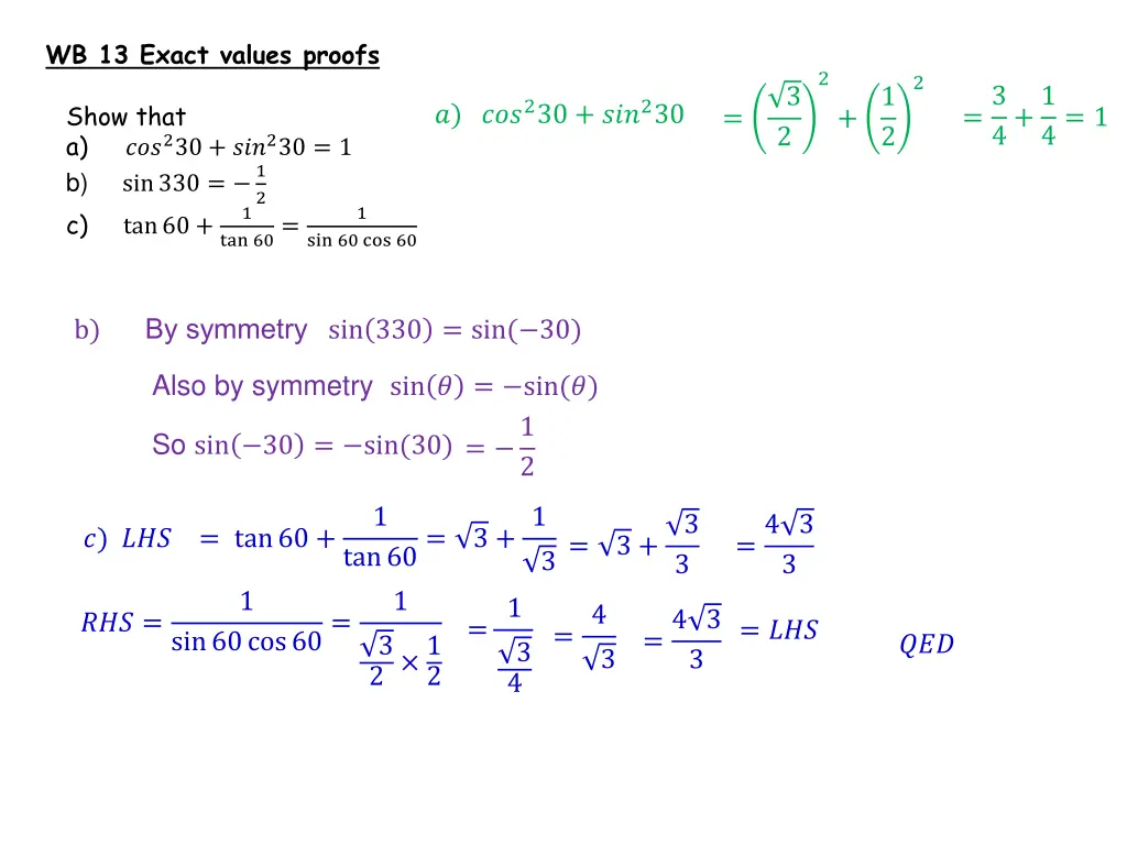 wb 13 exact values proofs