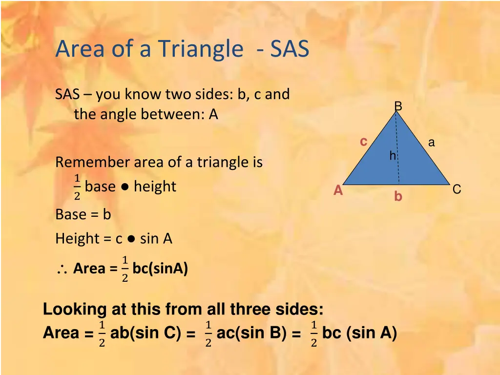 area of a triangle sas