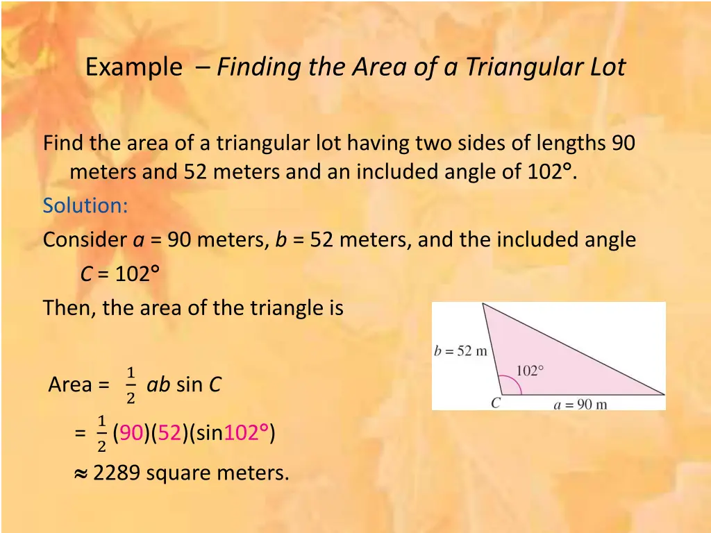 example finding the area of a triangular lot