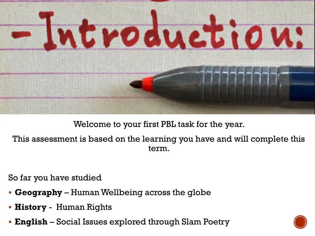 welcome to your first pbl task for the year