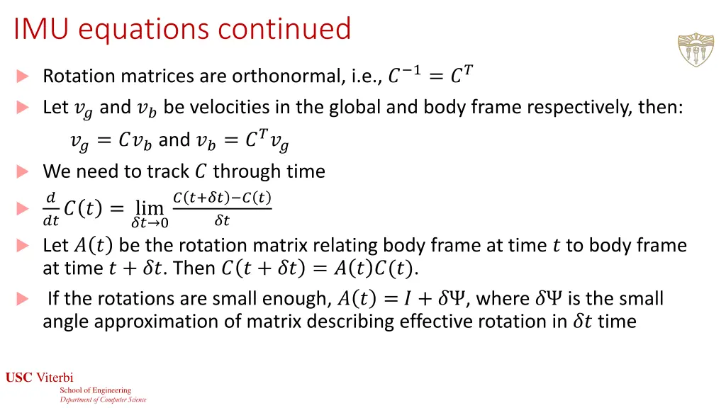 imu equations continued