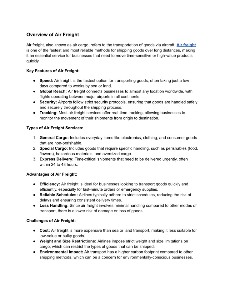 overview of air freight