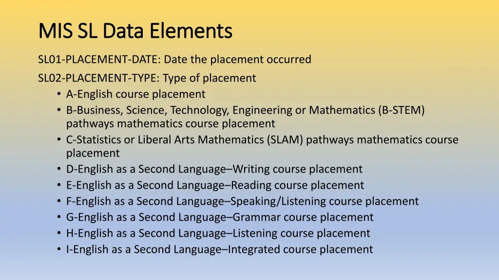 mis sl data elements mis sl data elements