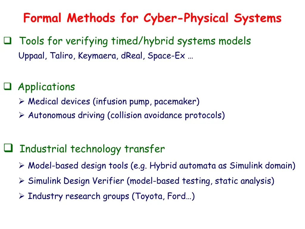 formal methods for cyber physical systems