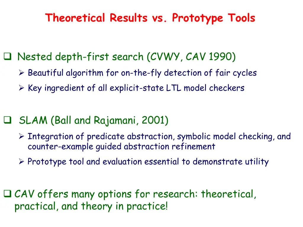 theoretical results vs prototype tools