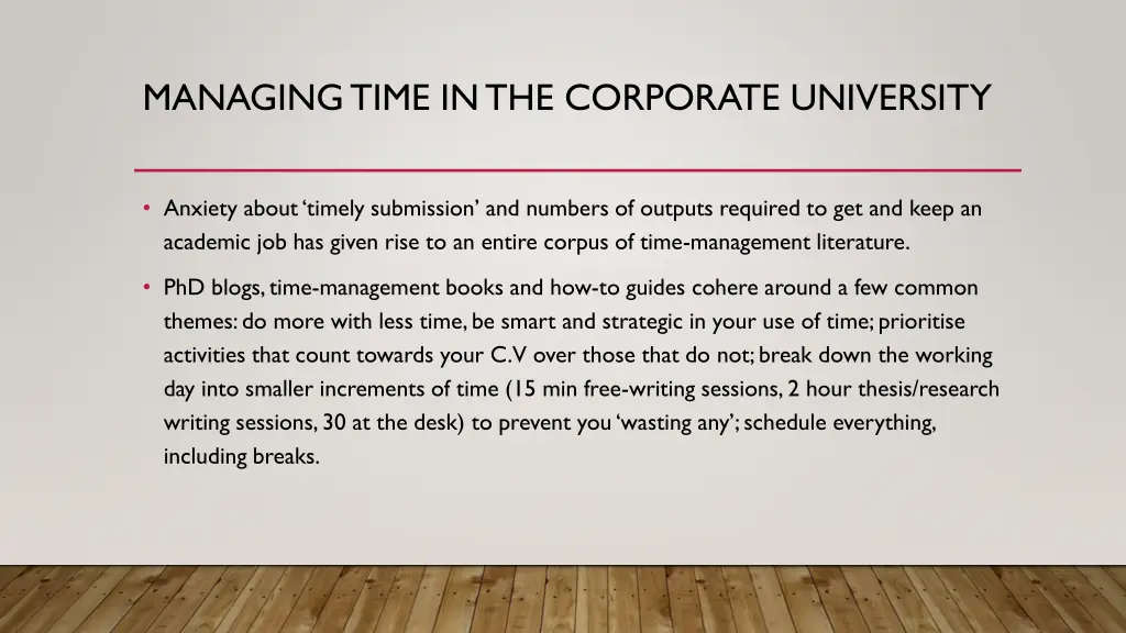 managing time in the corporate university