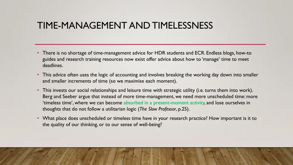 time management and timelessness