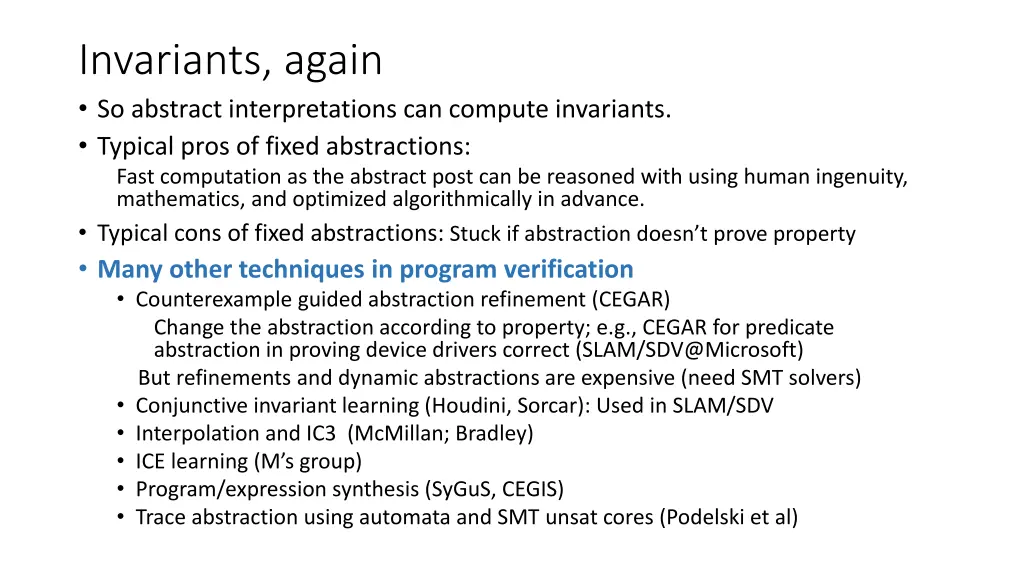 invariants again so abstract interpretations