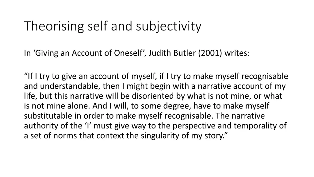 theorising self and subjectivity