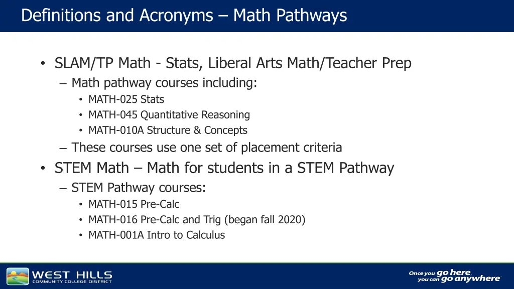 definitions and acronyms math pathways