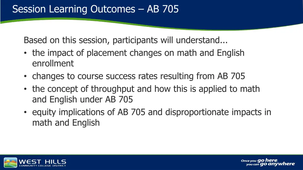 session learning outcomes ab 705