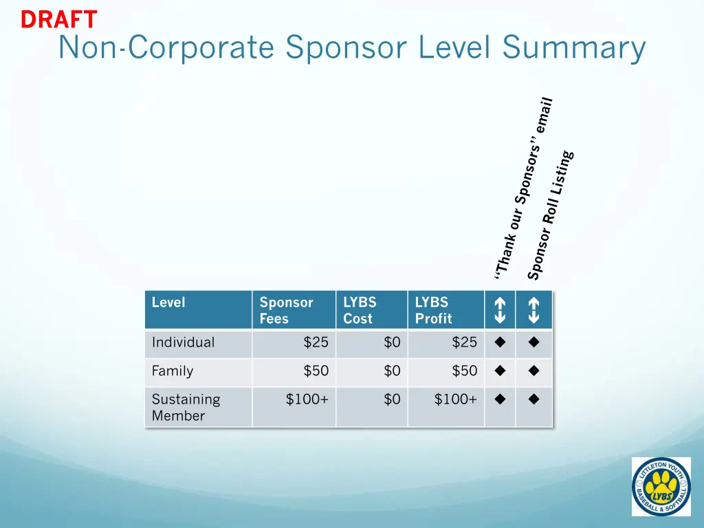 draft non corporate sponsor level summary