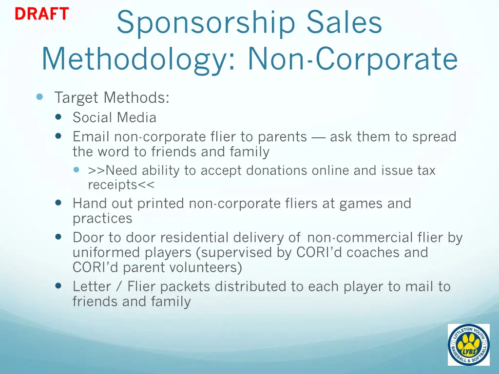 sponsorship sales methodology non corporate