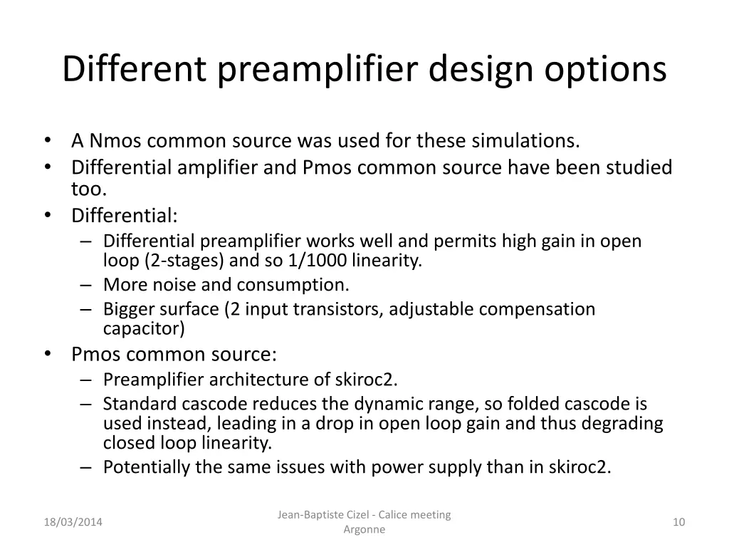 different preamplifier design options