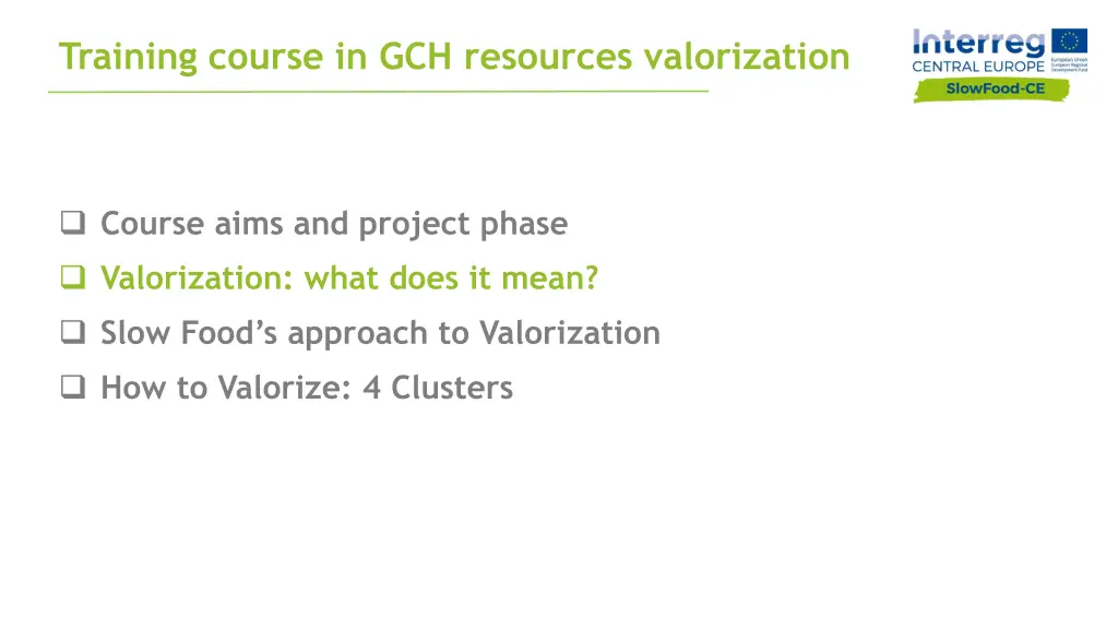 training course in gch resources valorization 1