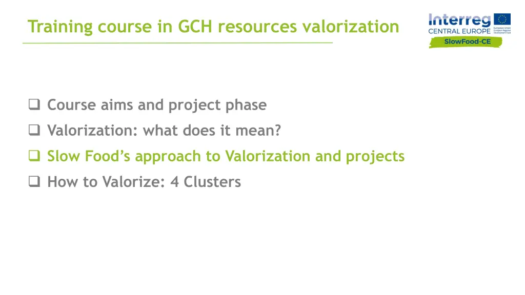 training course in gch resources valorization 2