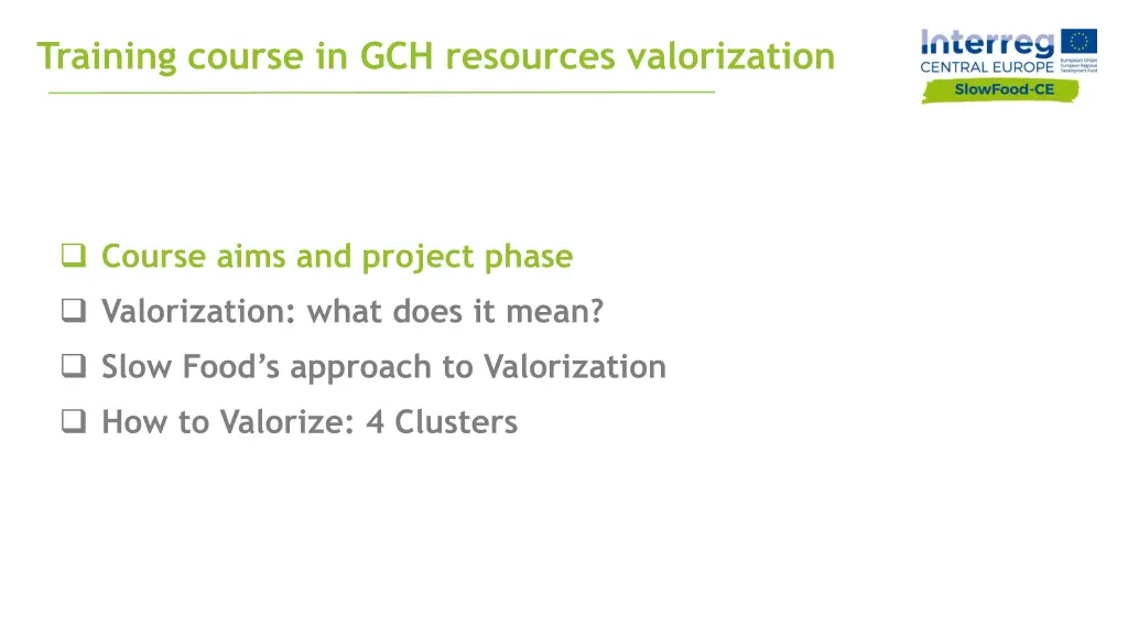 training course in gch resources valorization