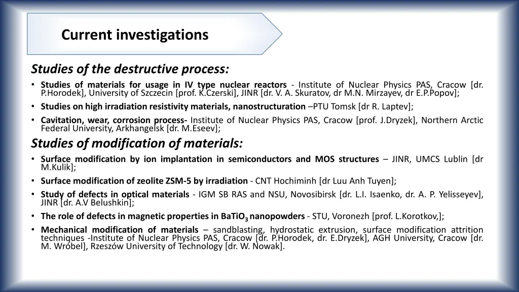 current investigations