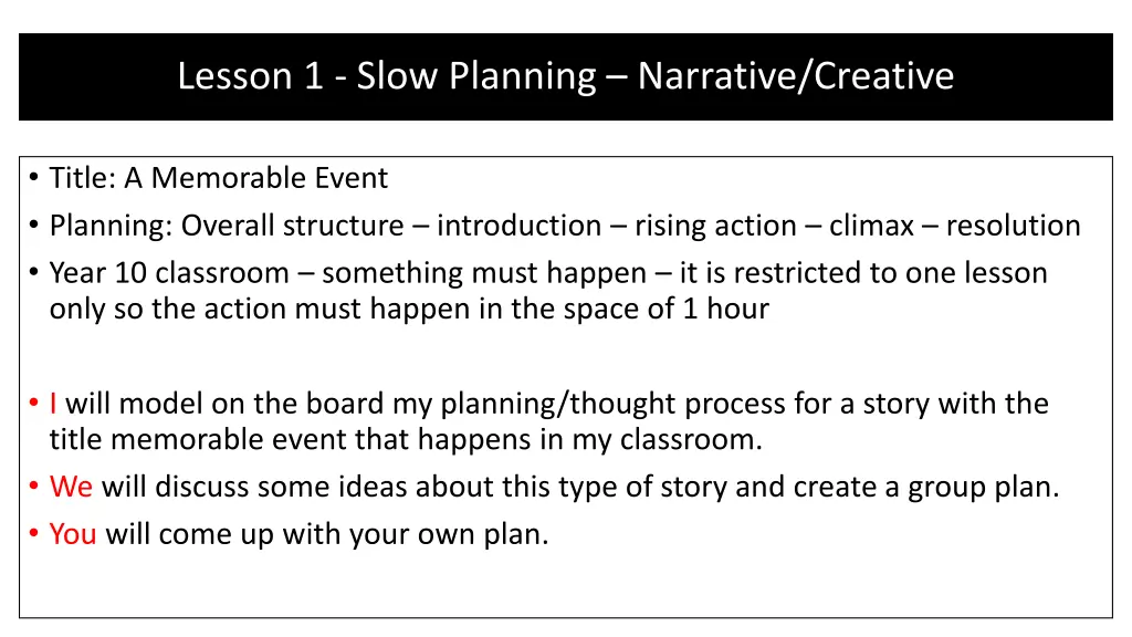 lesson 1 slow planning narrative creative