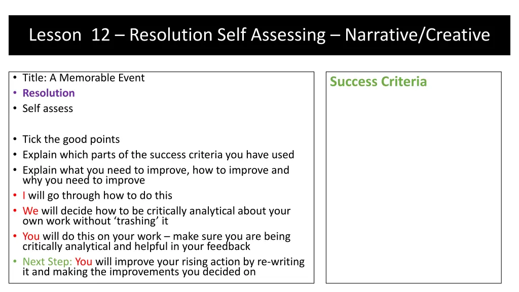 lesson 12 resolution self assessing narrative