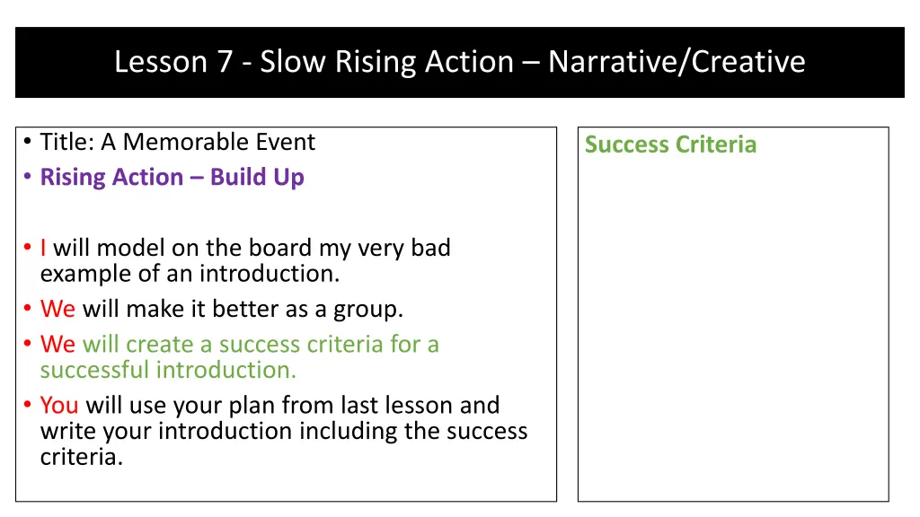 lesson 7 slow rising action narrative creative