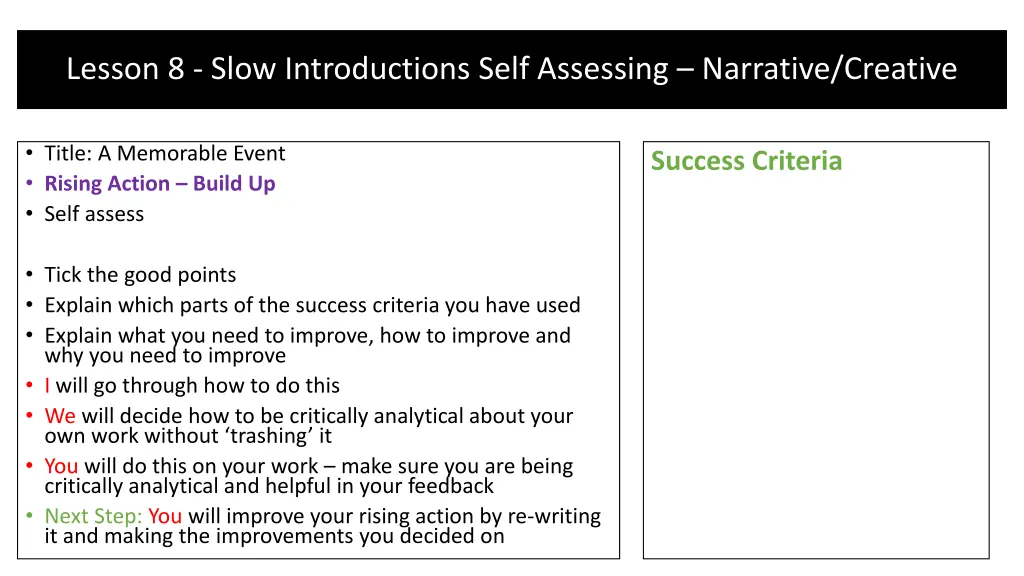 lesson 8 slow introductions self assessing