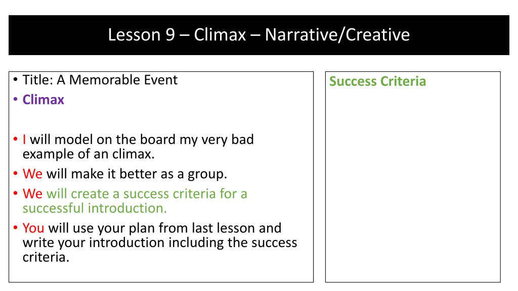 lesson 9 climax narrative creative