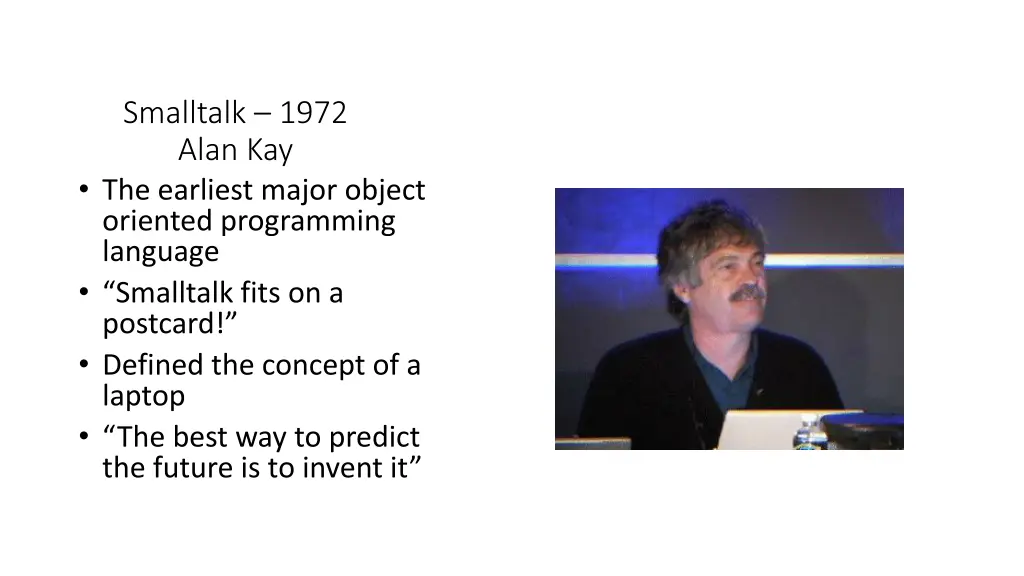 smalltalk 1972 alan kay the earliest major object