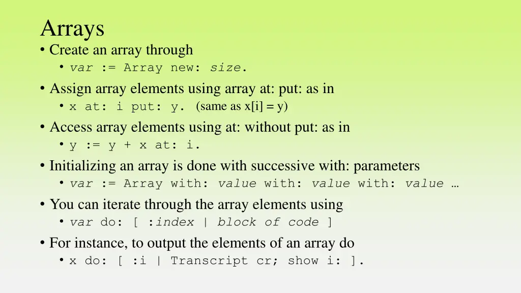 arrays create an array through var array new size