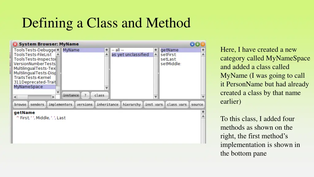 defining a class and method