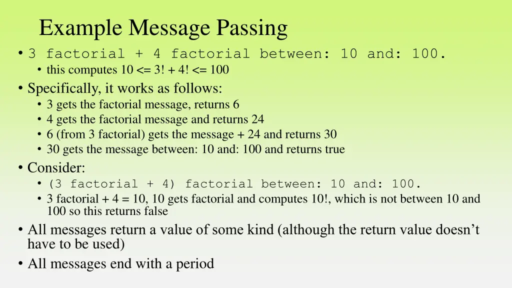 example message passing 3 factorial 4 factorial