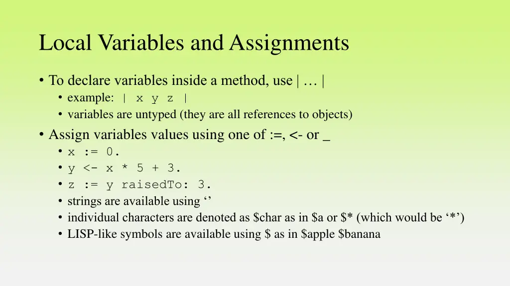 local variables and assignments