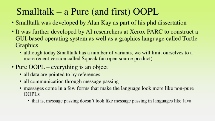 smalltalk a pure and first oopl smalltalk