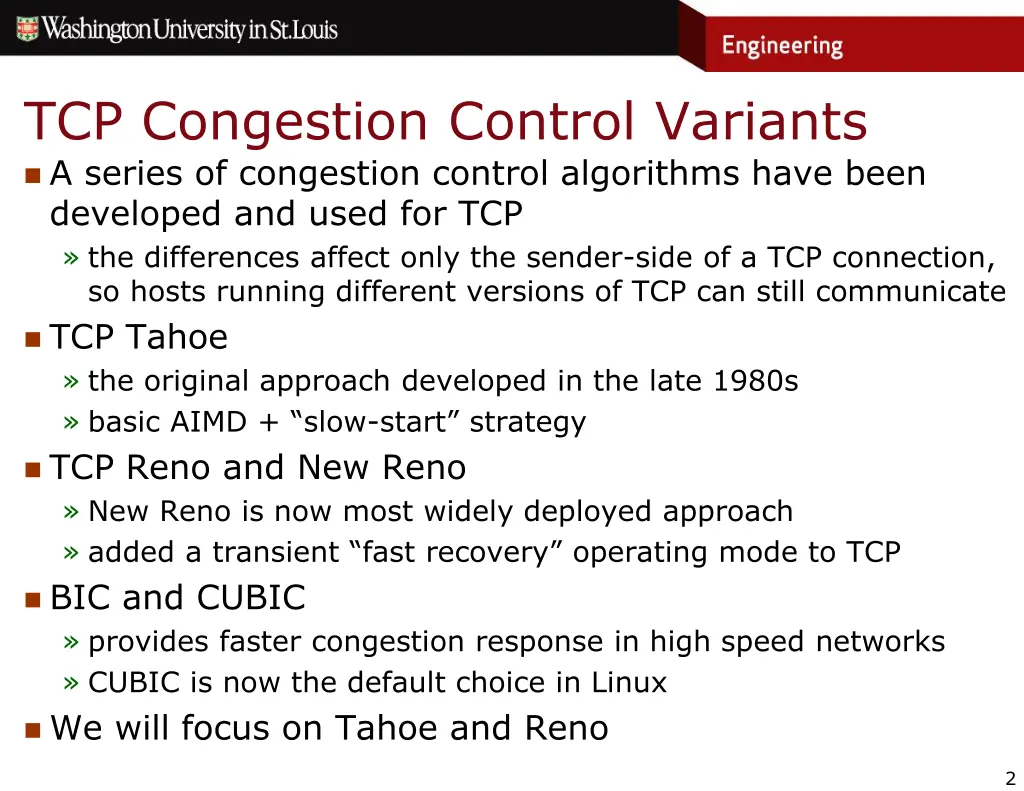 tcp congestion control variants a series