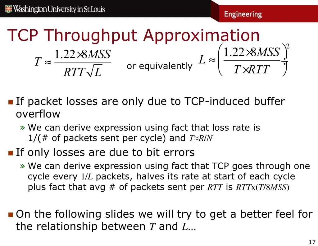 tcp throughput approximation t 1 22 8 mss rtt l