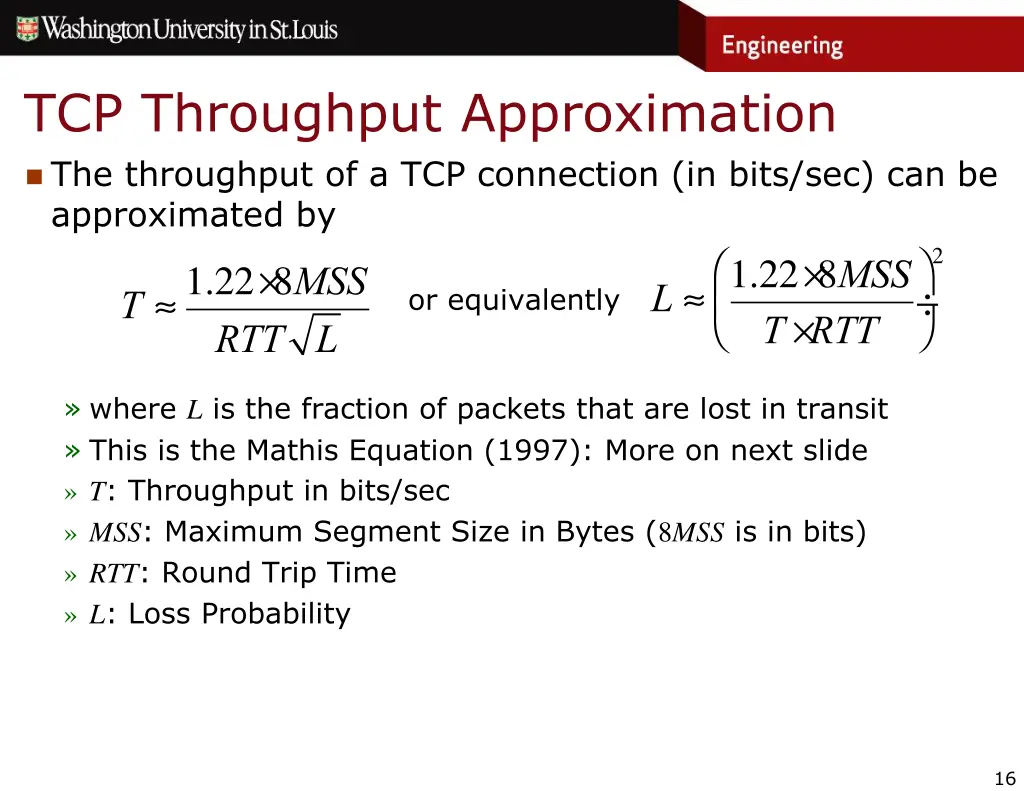 tcp throughput approximation the throughput