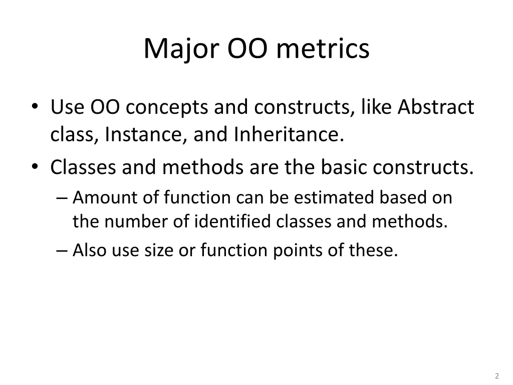 major oo metrics