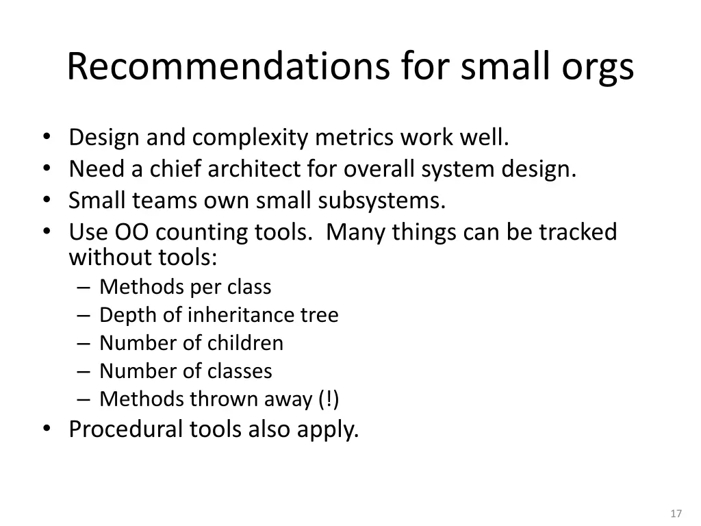 recommendations for small orgs