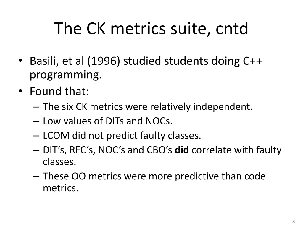 the ck metrics suite cntd 2