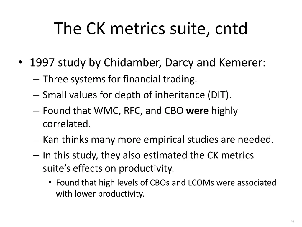 the ck metrics suite cntd 3