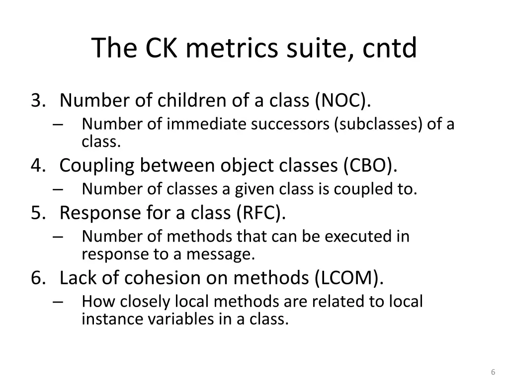 the ck metrics suite cntd