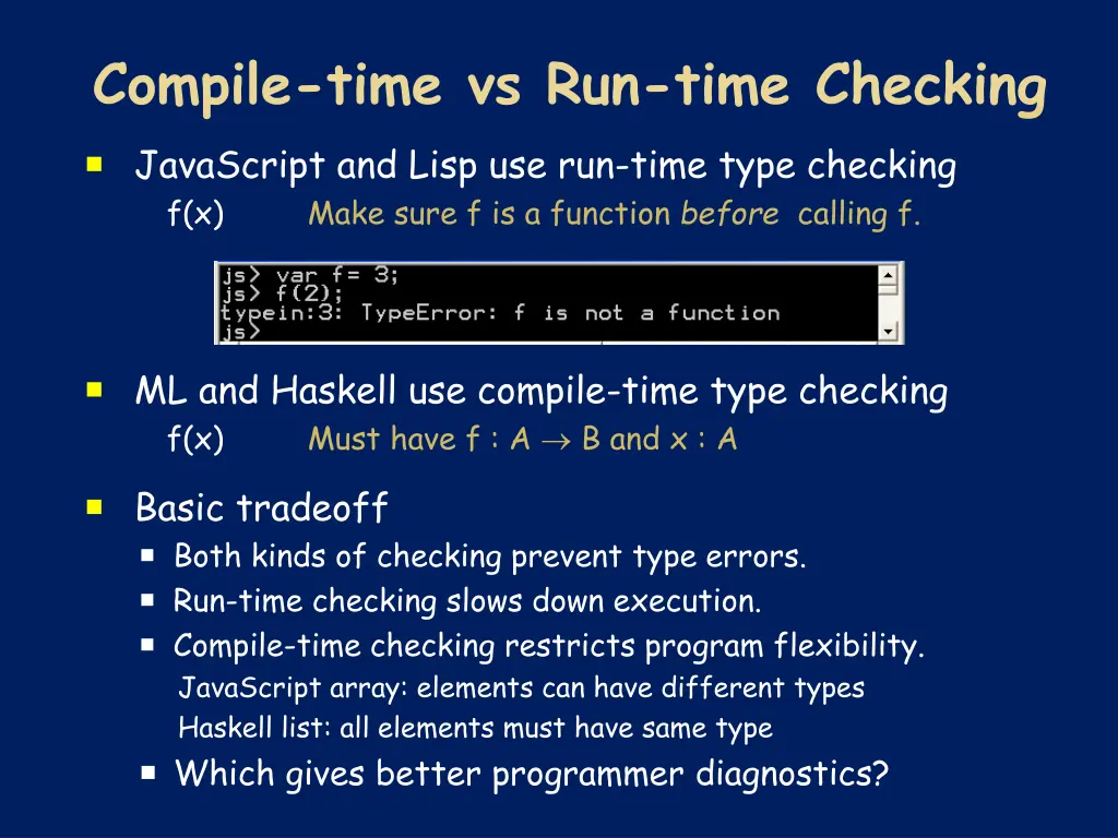 compile time vs run time checking javascript