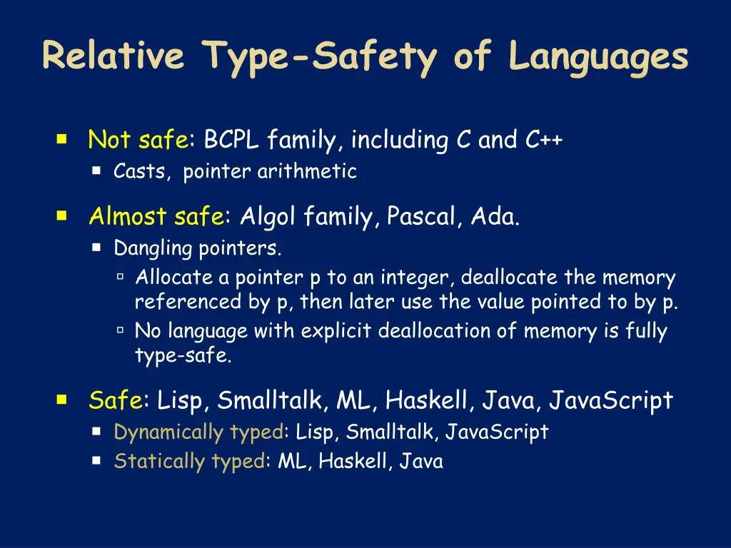 relative type safety of languages