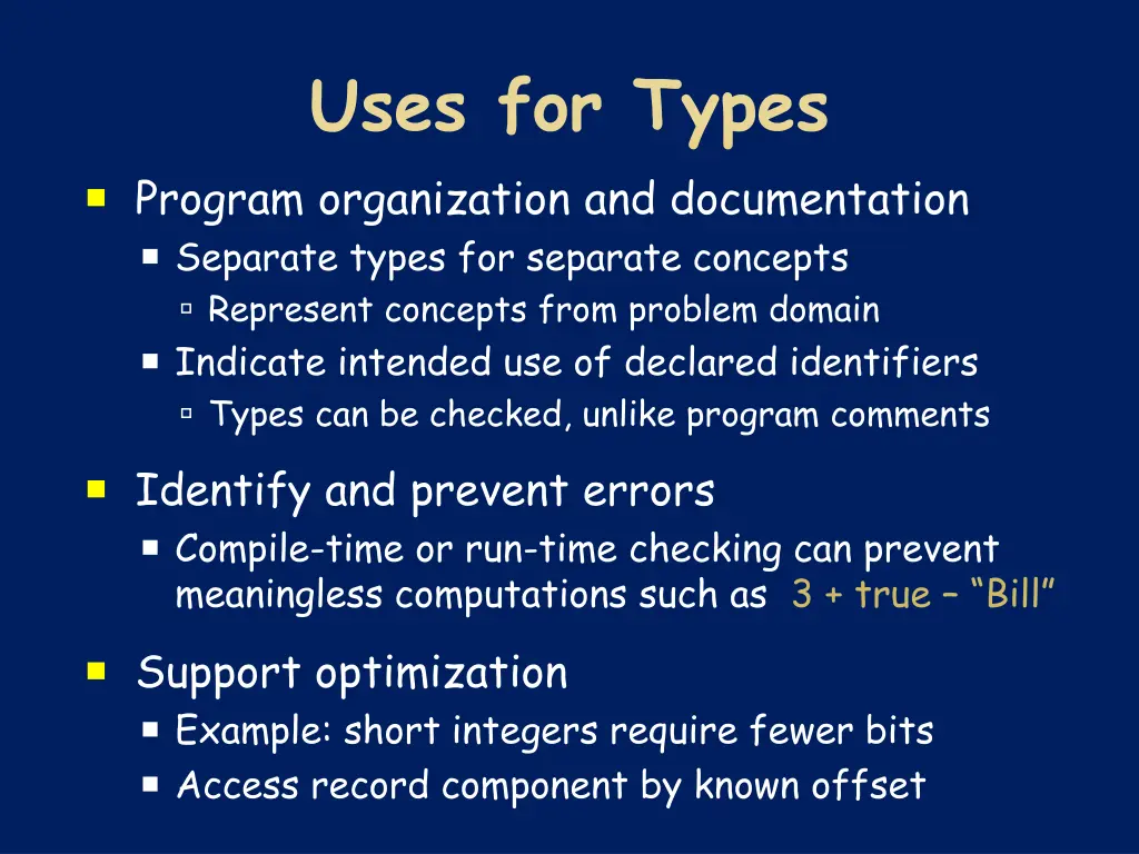 uses for types program organization