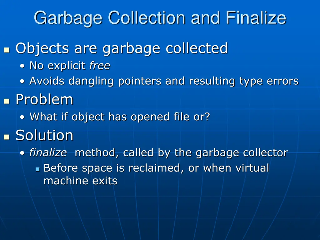 garbage collection and finalize