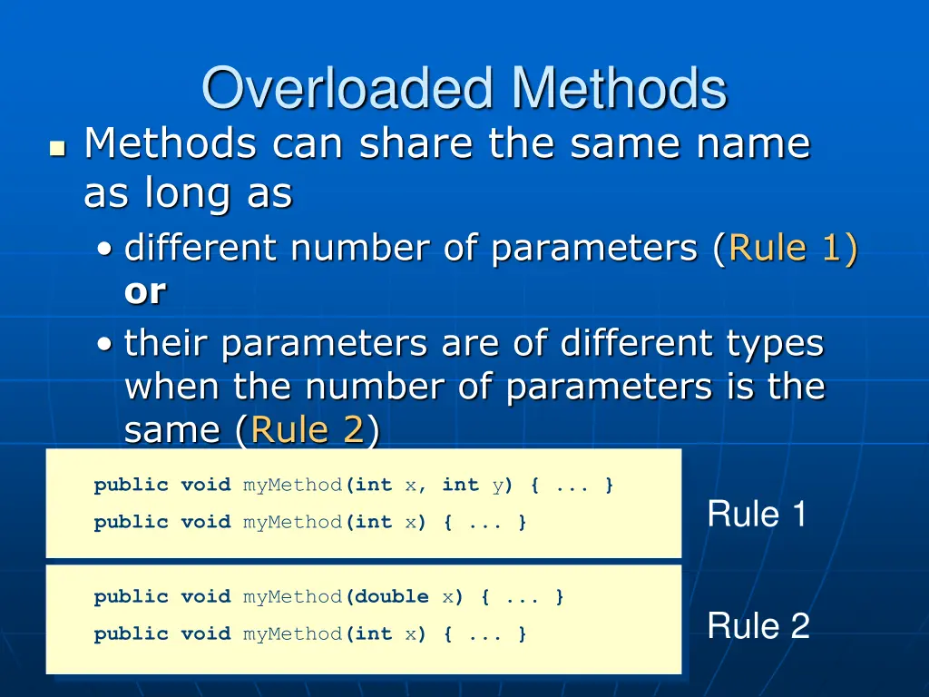 overloaded methods methods can share the same