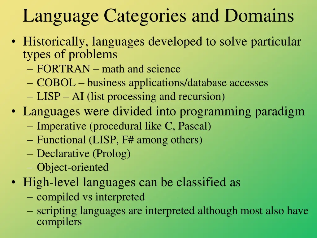 language categories and domains