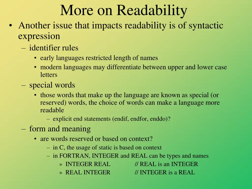 more on readability another issue that impacts